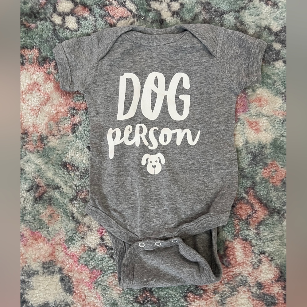 Boutique Gray ‘Dog Person’ Onesie, 6mo